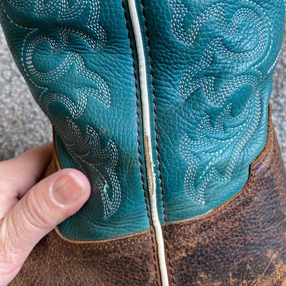 Ariat Crossfire Unisex  4 Teal Blue / brown cowboy boots - Picture 8 of 10